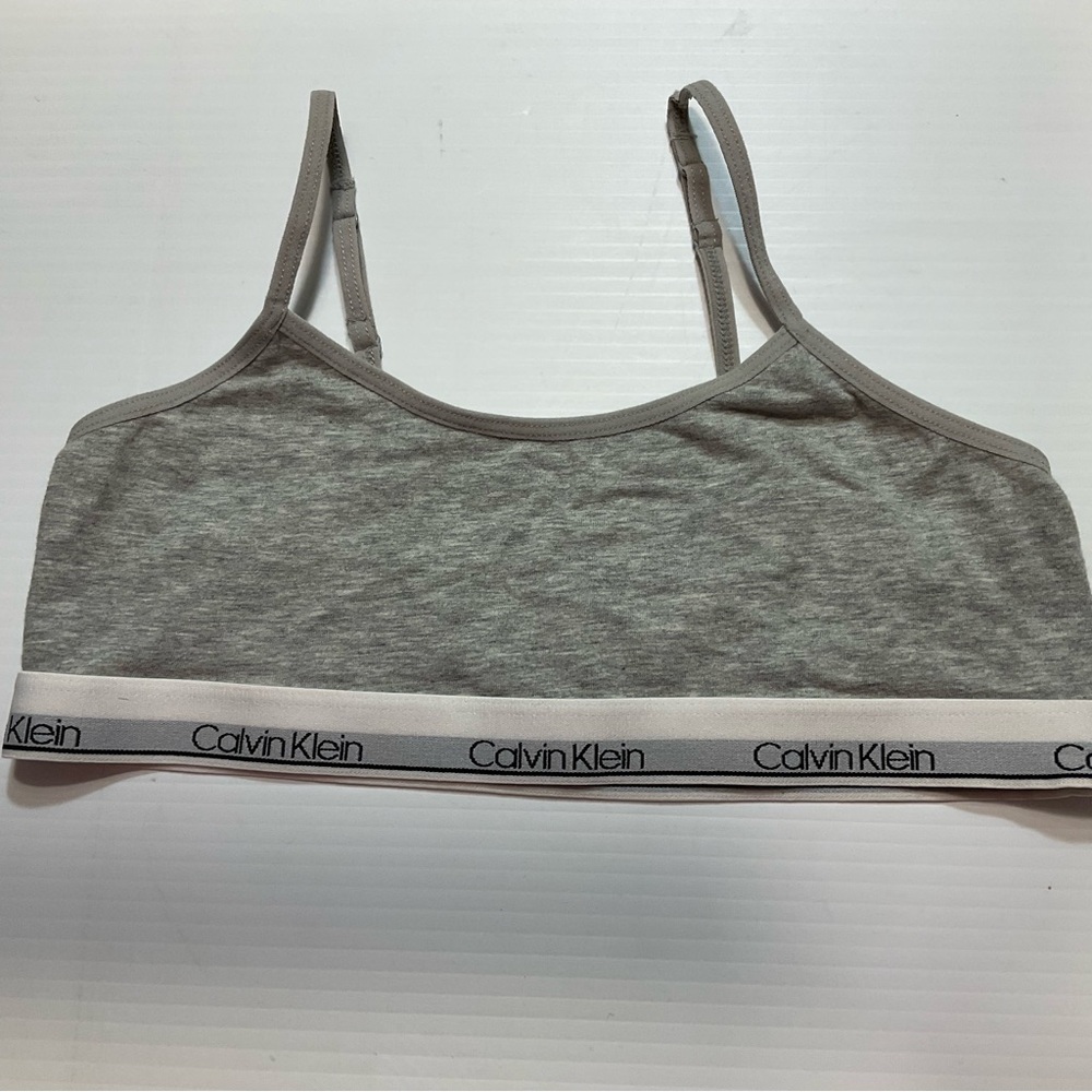 Calvin Klein Girls Gray Cotton Skinny Strap Bralette Adjustable Sz XL 14-16
